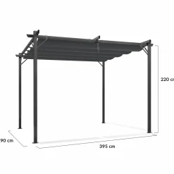 Pergola toit rétractable gris et stores enrouleurs