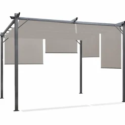 Pergola toit rétractable taupe et stores enrouleurs