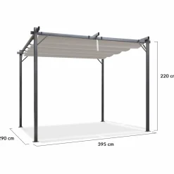 Pergola toit rétractable taupe et stores enrouleurs