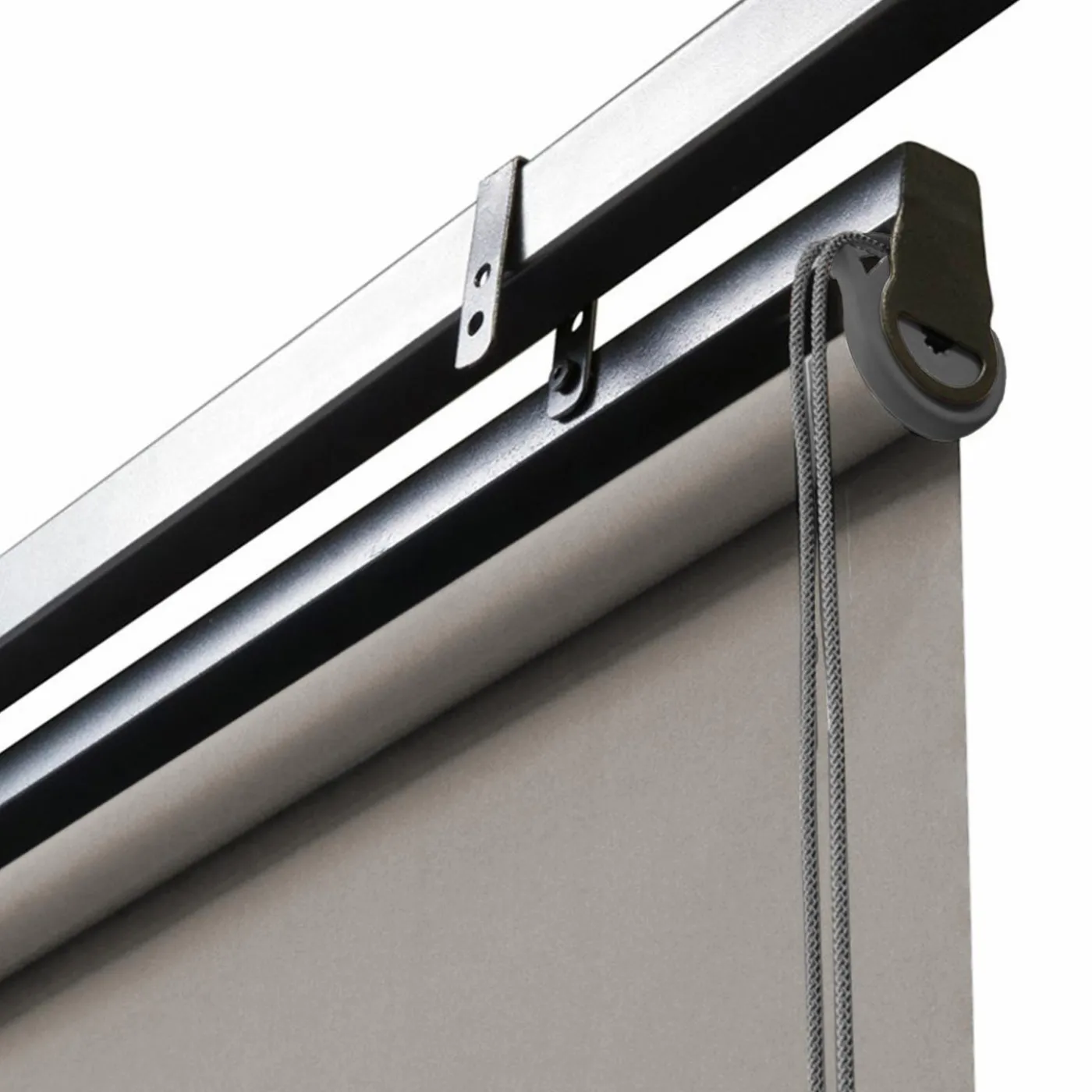 Pergola toit rétractable taupe et stores enrouleurs