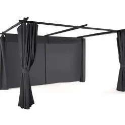 Pergola toit rétractable 3x4m gris avec 4 rideaux