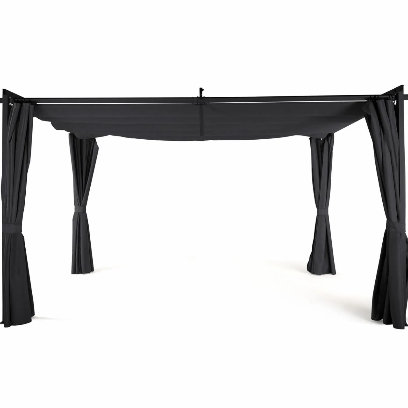Pergola toit rétractable 3x4m gris avec 4 rideaux