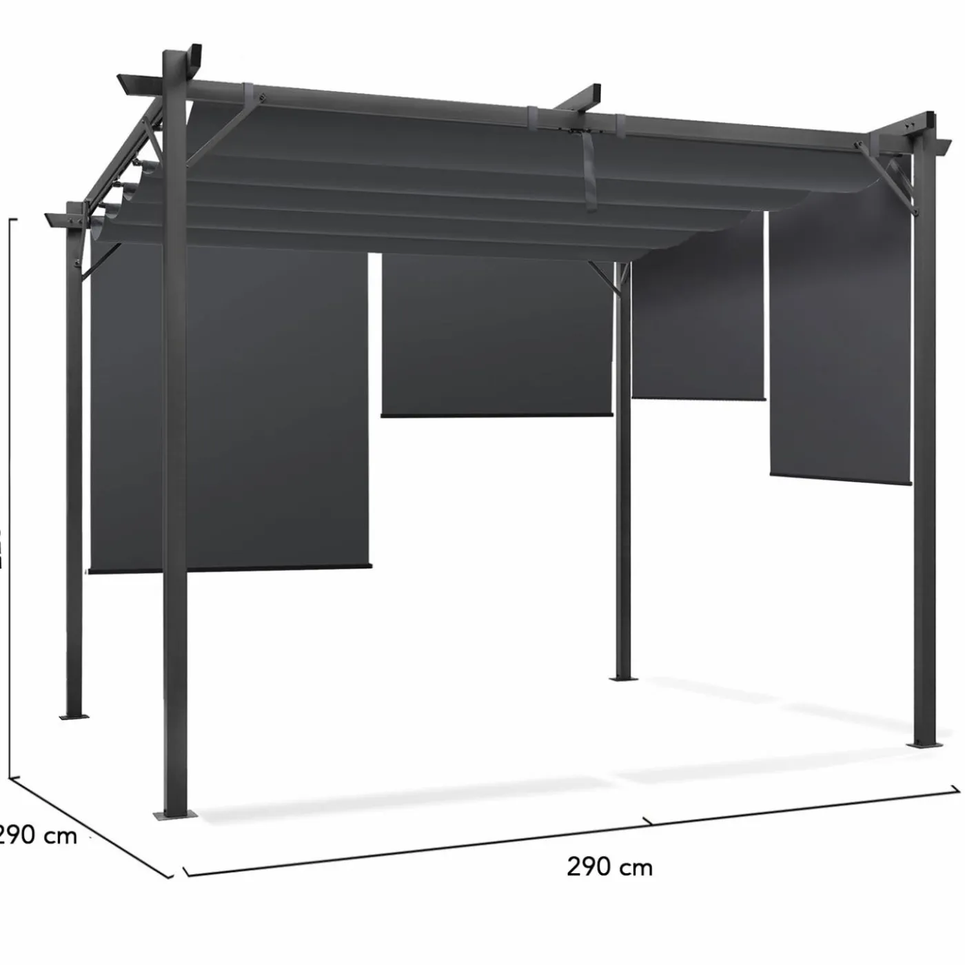 Pergola 3x3 m toit rétractable gris anthracite et stores enrouleurs