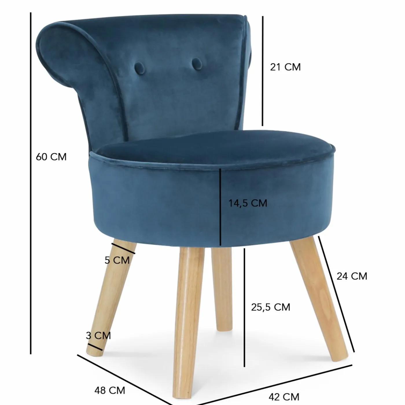 Petit fauteuil crapaud bleu en velours