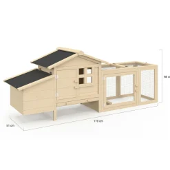 Petit poulailler en bois pour 2 poules avec enclos et pondoir sur pilotis