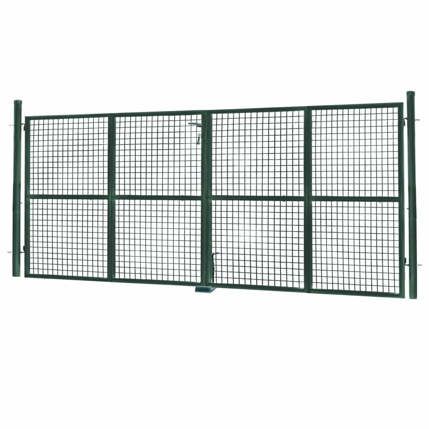 Portail battant grillagé en acier vert 3M15 x 1M50 avec serrure et poignée