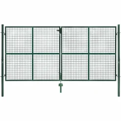Portail battant grillagé en acier vert 3M15 x 1M50 avec serrure et poignée