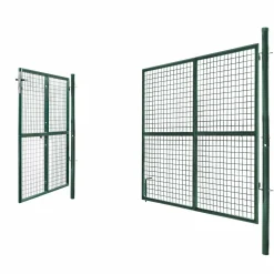 Portail battant grillagé en acier vert 3M15 x 1M50 avec serrure et poignée