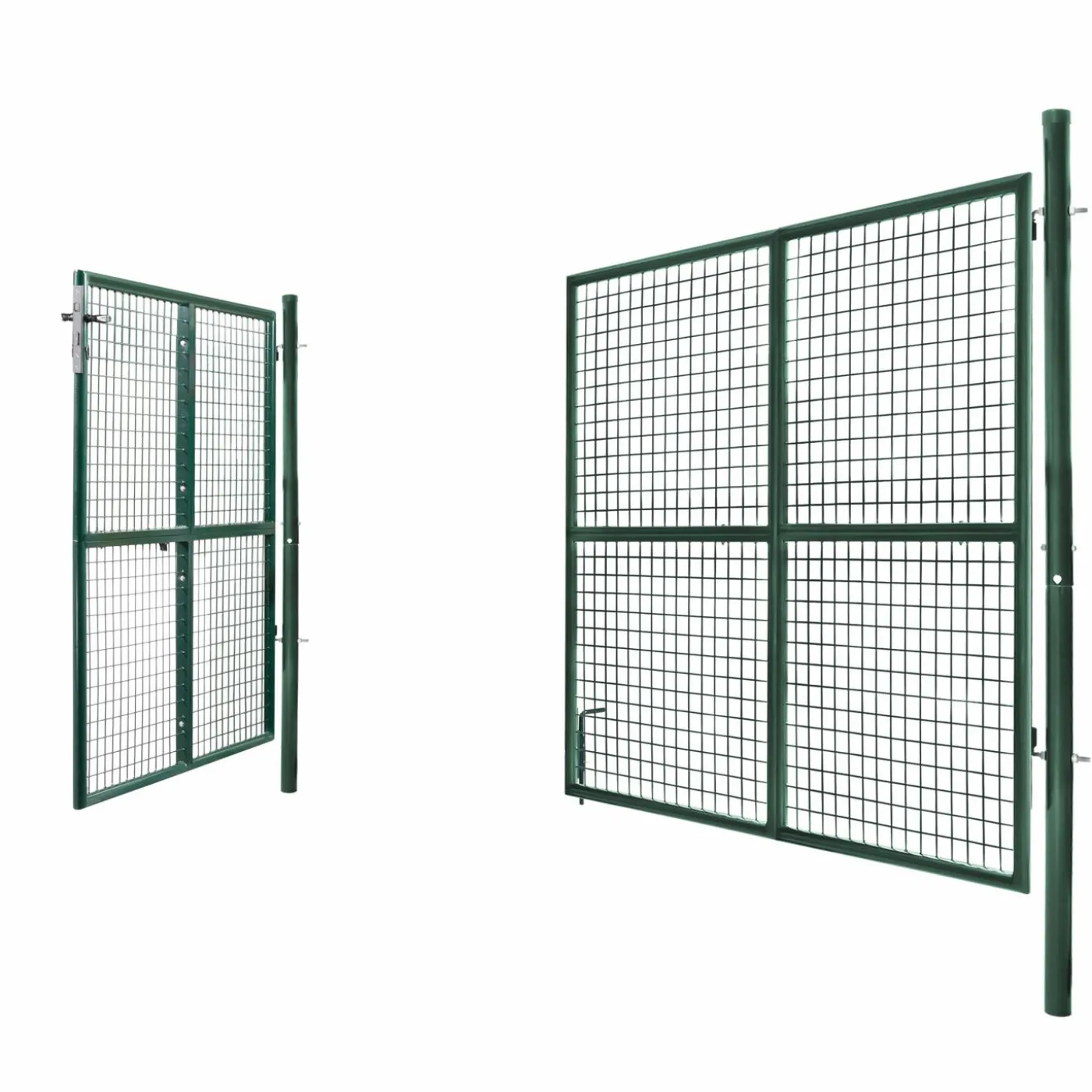 Portail battant grillagé en acier vert 3M15 x 1M50 avec serrure et poignée
