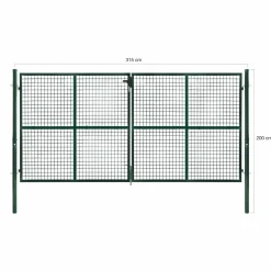 Portail battant grillagé en acier vert 3M15 x 1M50 avec serrure et poignée