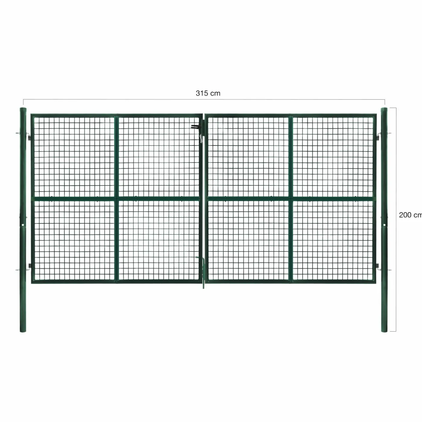 Portail battant grillagé en acier vert 3M15 x 1M50 avec serrure et poignée