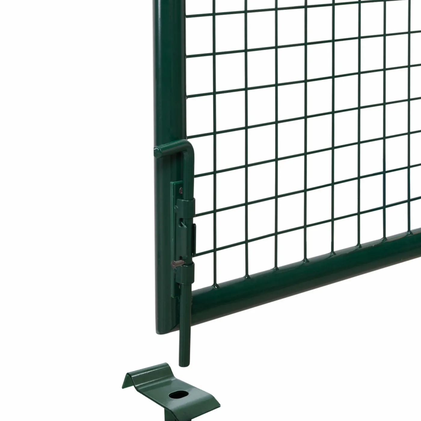 Portail battant grillagé en acier vert 3M15 x 1M50 avec serrure et poignée
