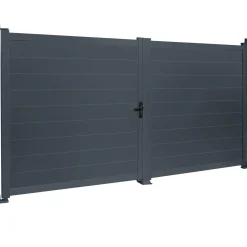 Portail battant 302x160 cm en aluminium gris anthracite
