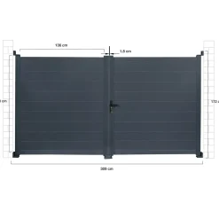 Portail battant 302x160 cm en aluminium gris anthracite