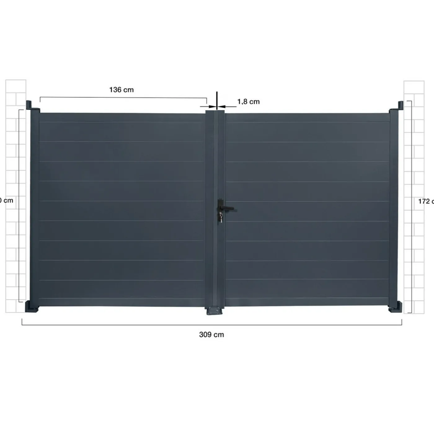 Portail battant 302x160 cm en aluminium gris anthracite