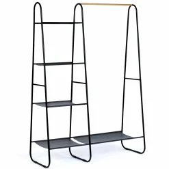 Portant vêtements en métal noir et façon bois