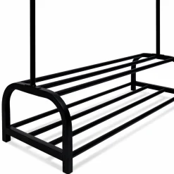 Portant vêtements en métal noir avec étagères à chaussures