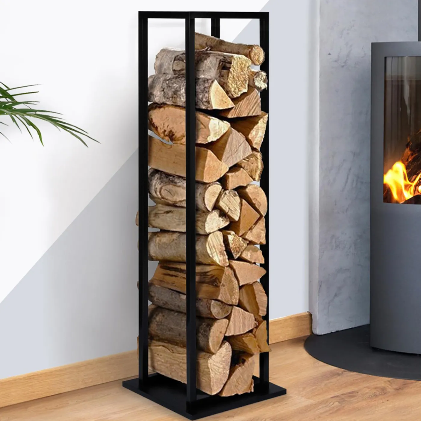 Porte bûches vertical intérieur 112 CM en métal noir