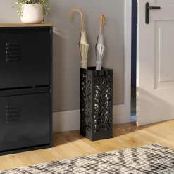 Porte parapluie carré en acier noir 45 cm