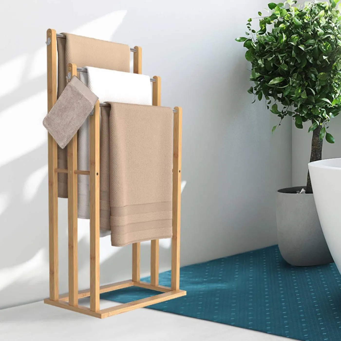 Porte serviettes en bambou 3 niveaux