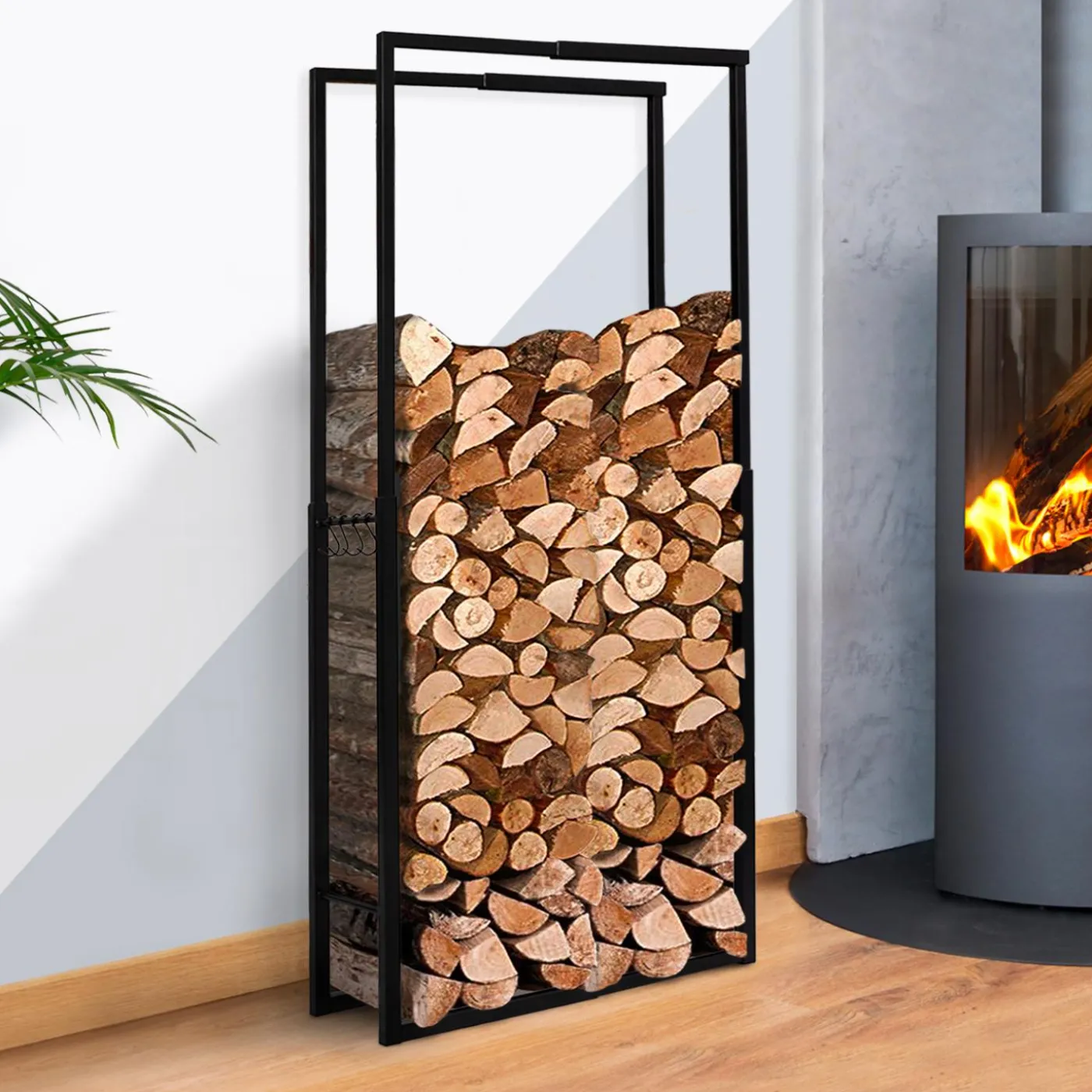 Porte-bûches intérieur modulable 65x25x150 cm en métal noir