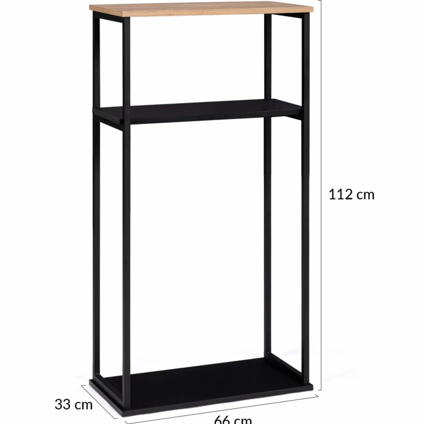 Porte-bûches intérieur vertical 33x66x112 cm en métal noir avec étagère
