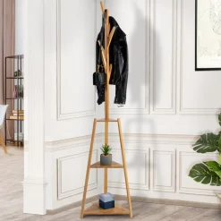 Porte-manteau bambou avec étagères d’angle