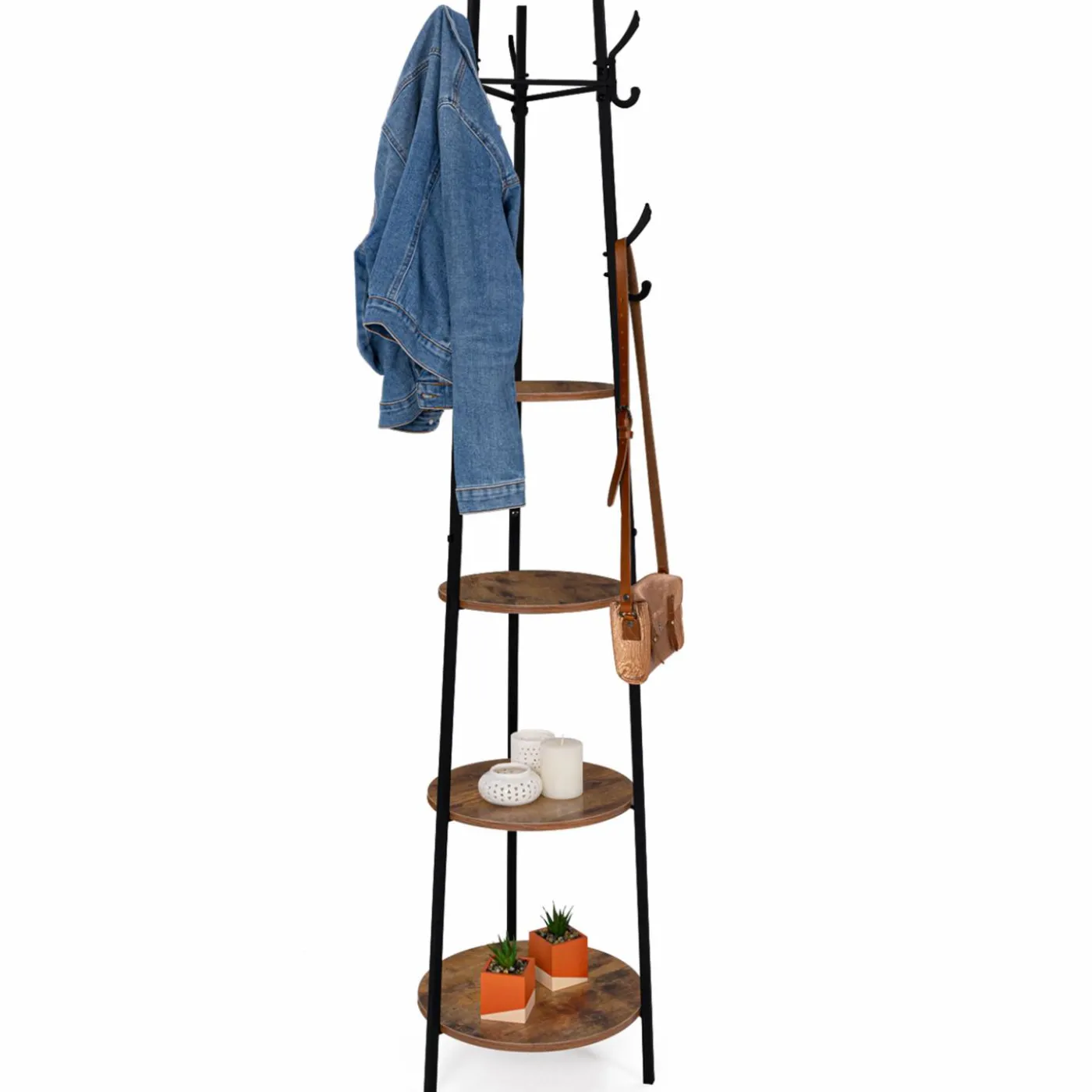 Porte-manteau industriel sur pied avec étagères