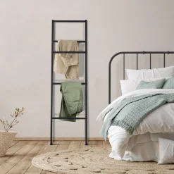 Porte-serviettes échelle pour salle de bain en métal noir