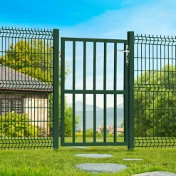 Portillon de jardin barreaudé en acier vert 105 x 125 CM avec serrure et poignée