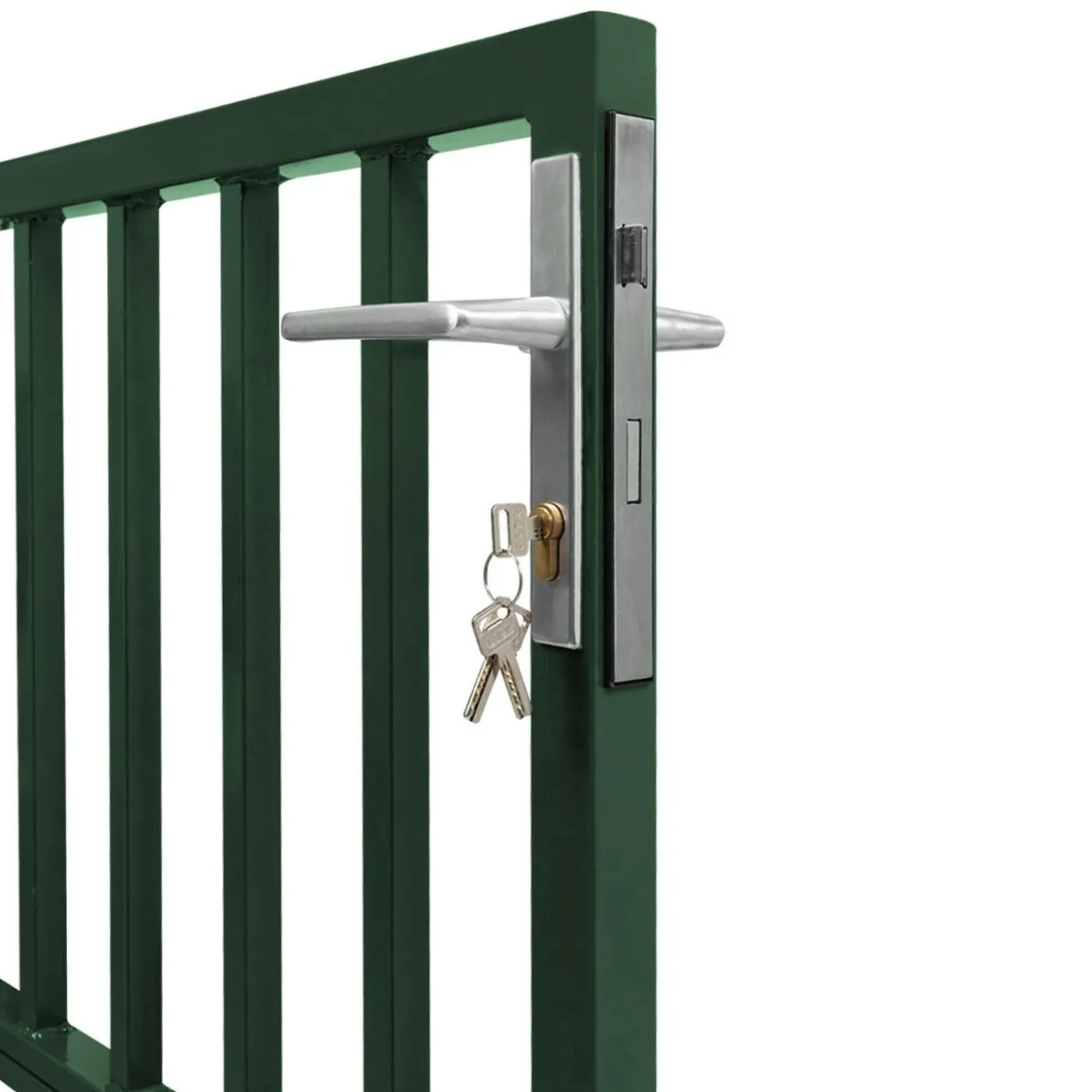 Portillon de jardin barreaudé en acier vert 105 x 125 CM avec serrure et poignée