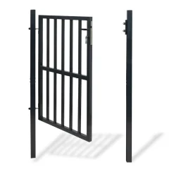 Portillon de jardin barreaudé en acier gris anthracite 105 x 125 CM avec serrure et poignée