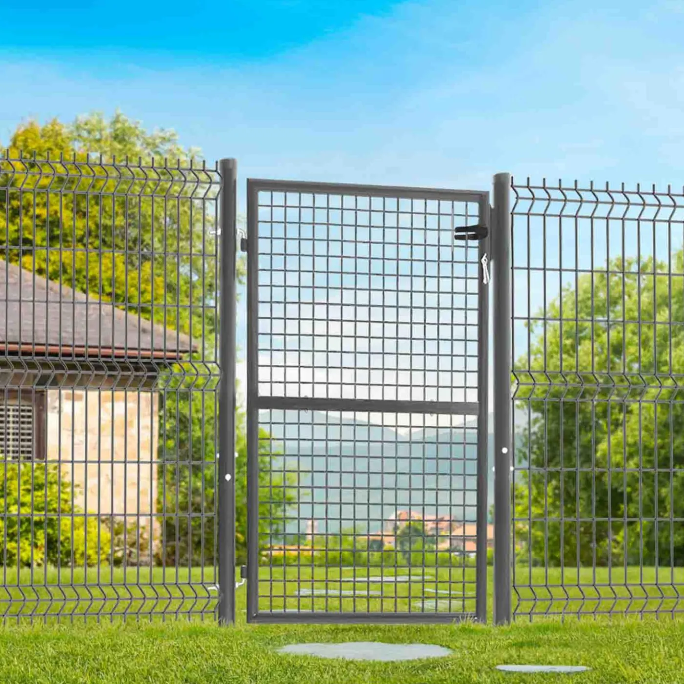 Portillon gris anthracite jardin en acier 105 x 125 cm