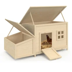 Poulailler en bois 6 poules avec pondoir, toit plat et sur pilotis
