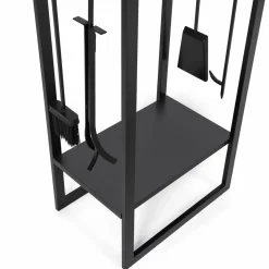 Range bûches vertical en acier noir et accessoires