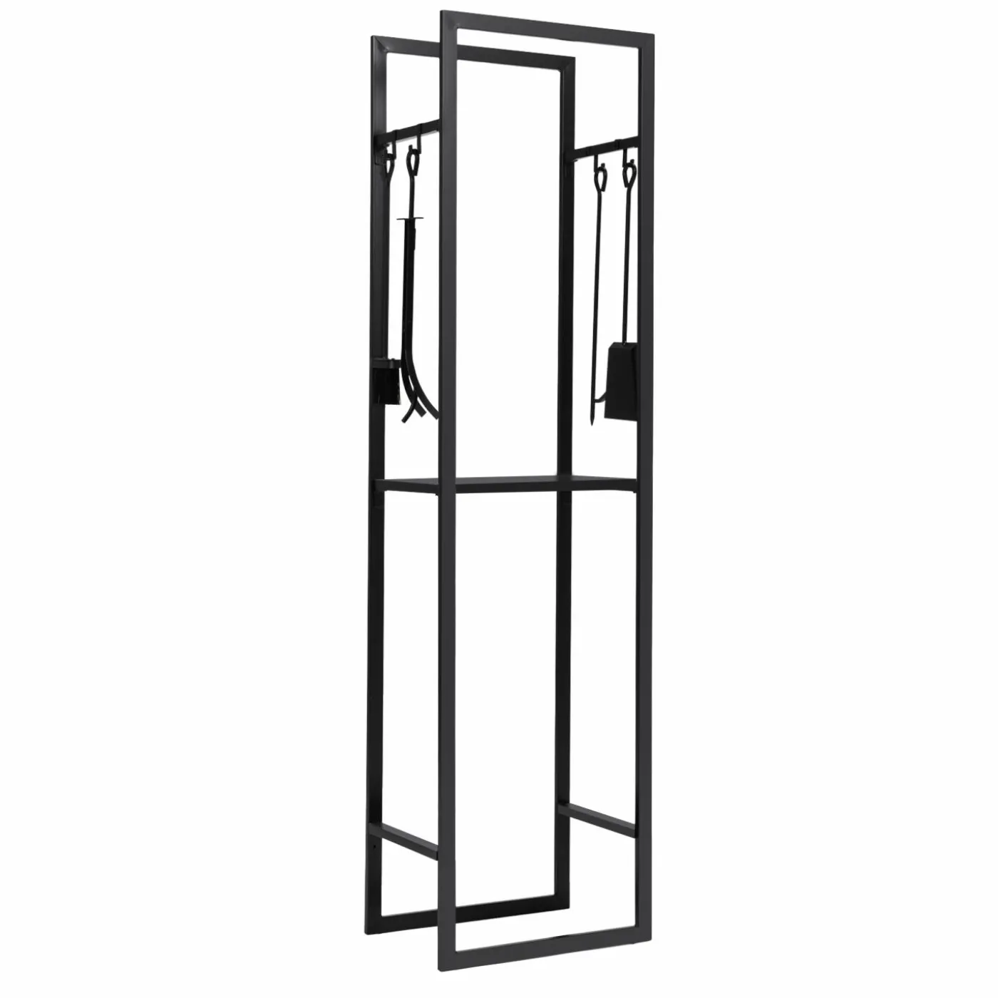 Range bûches vertical en acier noir et accessoires