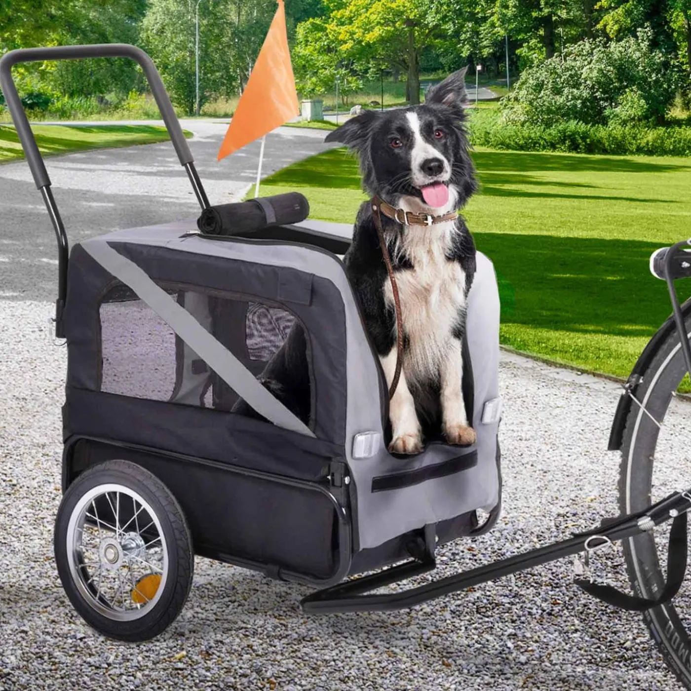 Remorque à vélo pour chien avec réflecteurs
