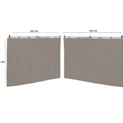 Rideaux de 3 et 4 M avec fermeture éclair pour pergola taupe : lot de 2