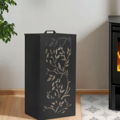 Réservoir à granulés - rangement à pellets 45 kg noir motif floral 36 x 36 x 76 cm