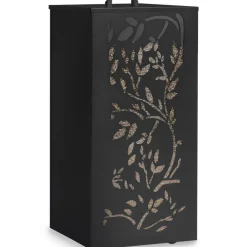 Réservoir à granulés - rangement à pellets 45 kg noir motif floral 36 x 36 x 76 cm