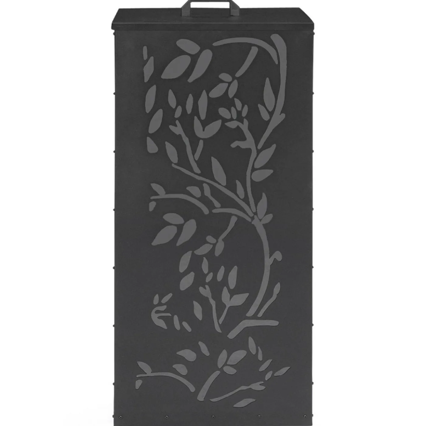 Réservoir à granulés - rangement à pellets 45 kg noir motif floral 36 x 36 x 76 cm