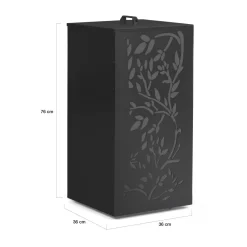 Réservoir à granulés - rangement à pellets 45 kg noir motif floral 36 x 36 x 76 cm