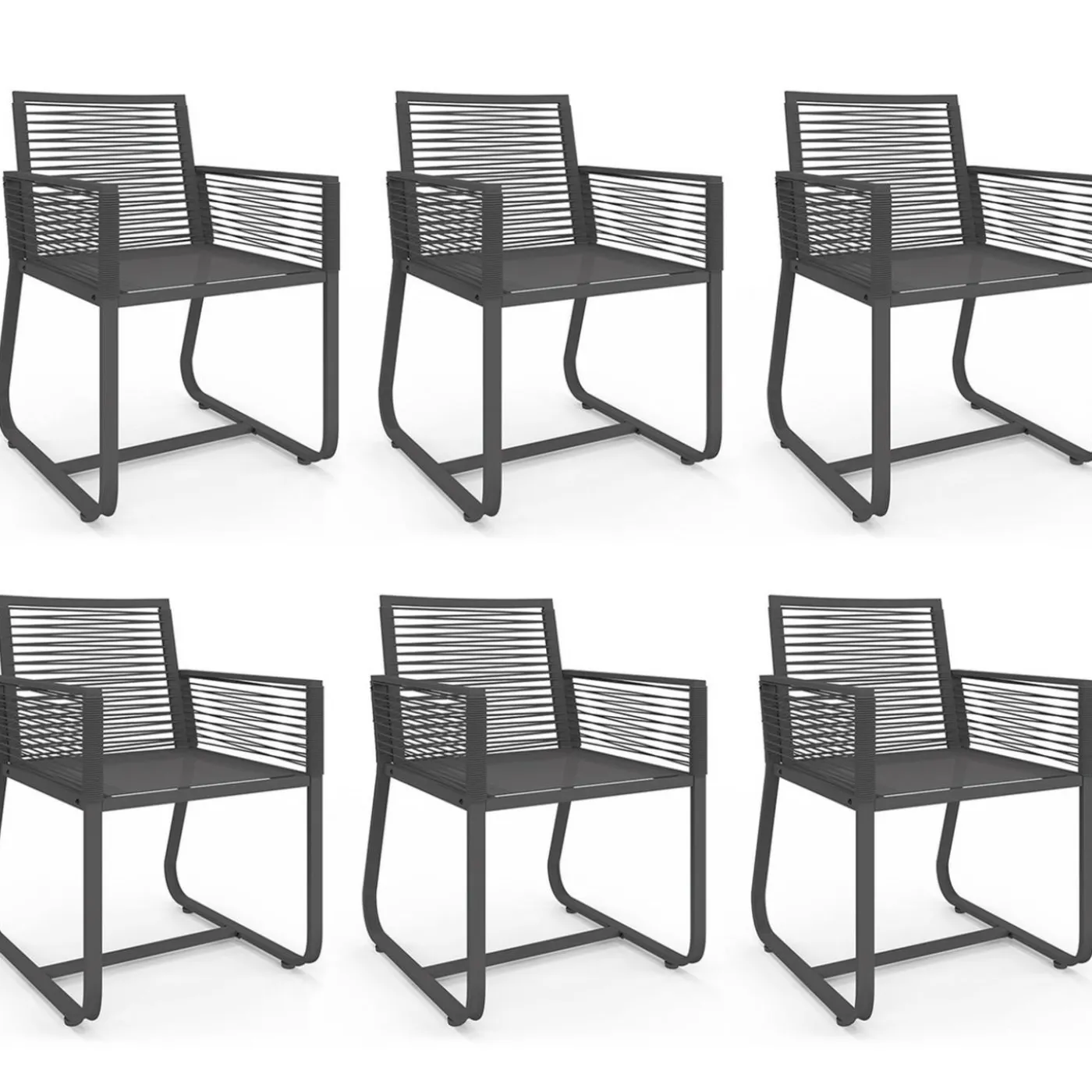 Salon de jardin 6 personnes table 150 cm fauteuils cordage gris anthracite