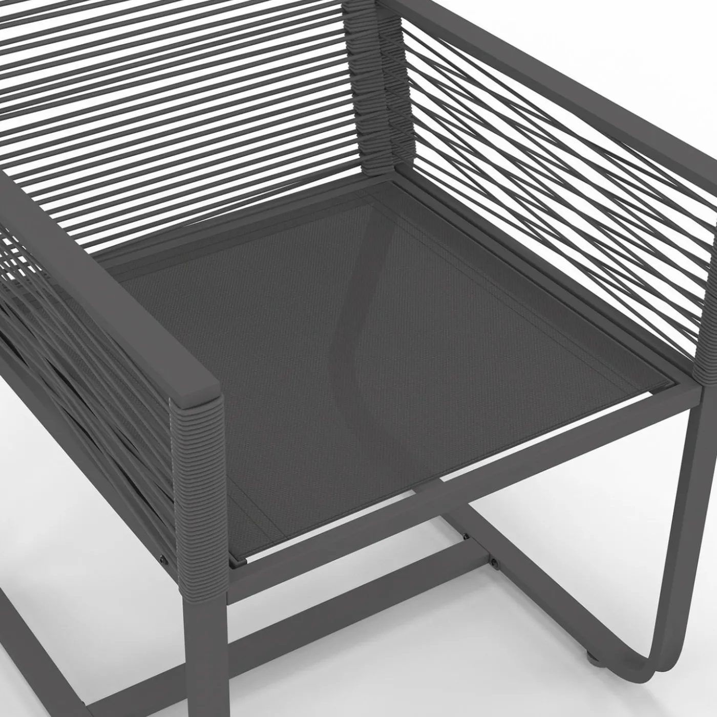 Salon de jardin 6 personnes table 150 cm fauteuils cordage gris anthracite