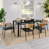 Salon de jardin 6 personnes avec chaises noir et rotin clair