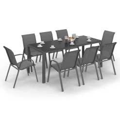 Salon de jardin avec 8 chaises empilables