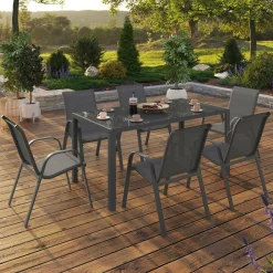 Salon de jardin avec 6 chaises empilables