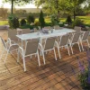 Salon de jardin avec table extensible 135-270 cm et 12 chaises empilables blanc et beige