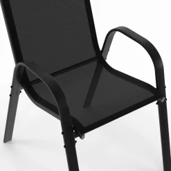 Salon de jardin avec table 150 cm et 6 chaises empilables noir et acier