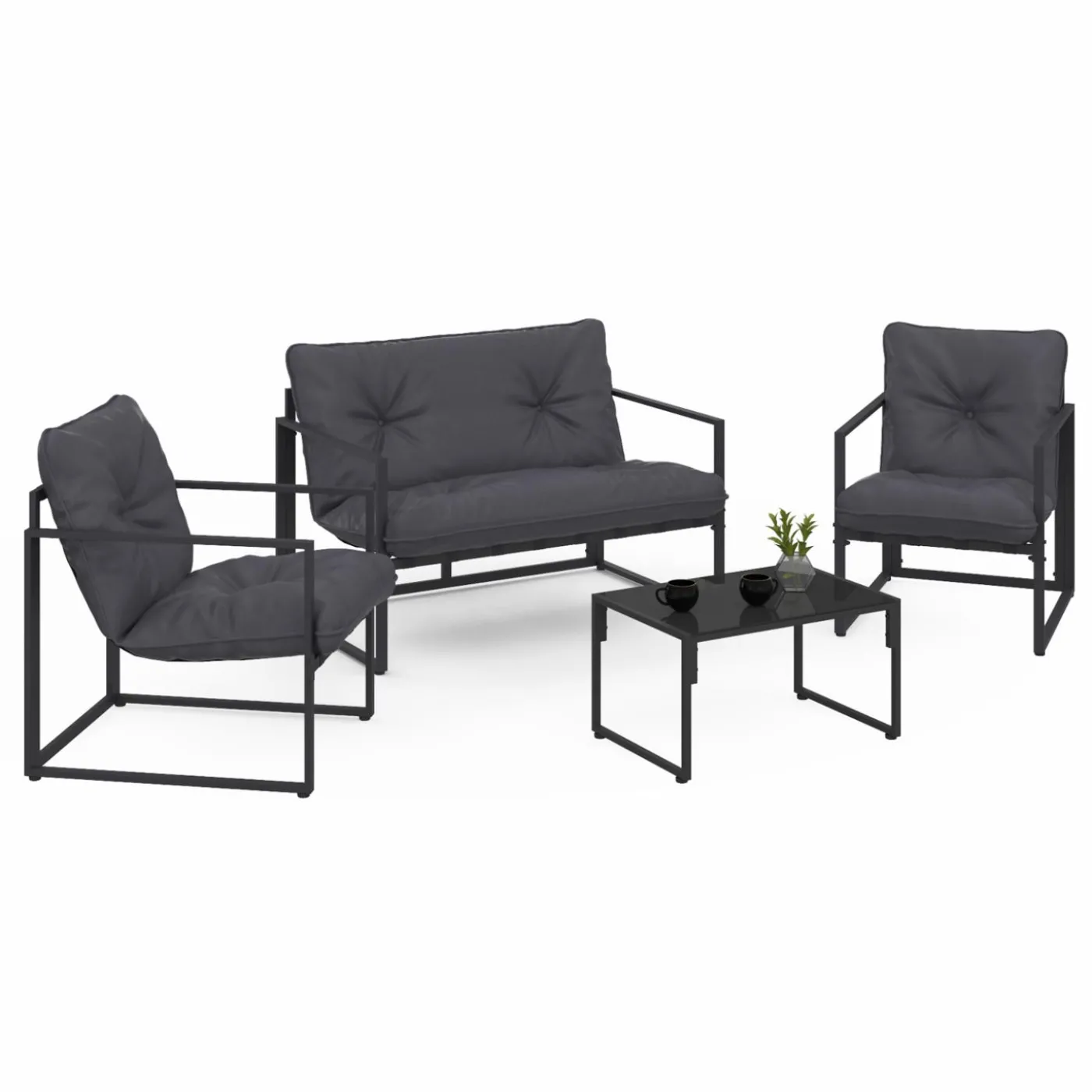 Salon de jardin bas 4 places en acier coloris gris anthracite